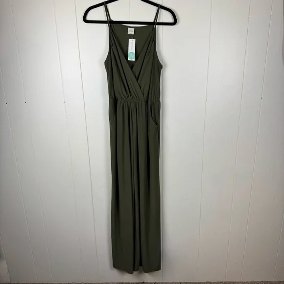 Kaileigh Lexy Olive Green Knit Wide Leg Jumpsuit Spaghetti Strap M - Picture 2 of 8